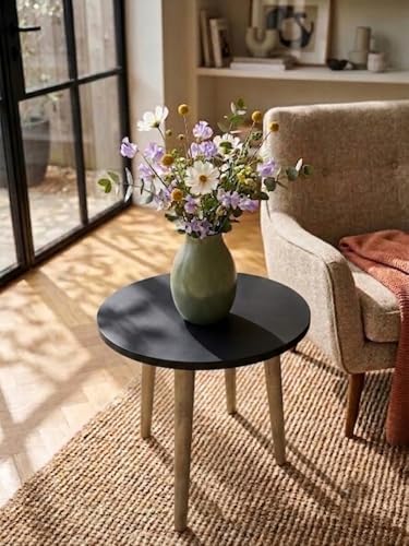 Image of Modern Round Side Table with 3 Wooden Legs, Minimalist End Table /Coffee Table for Living Room, Bedside Nightstand for Bedroom, Balcony & Small Spaces