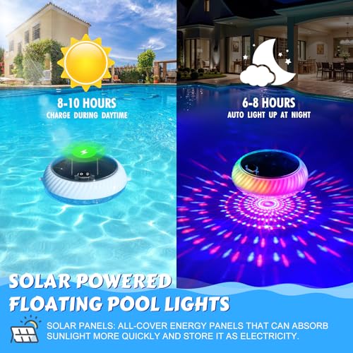 Goallim Floating Pool Lights Solar Powered, 7.6 Inch RGB Upper& Lower Color Changing Solar - image 3