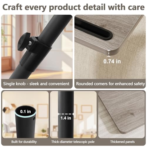 Image of YUHFERA Sofa Armrest Tray Table for Couch - 360 Swivel Height Adjustable End for Small Spaces, Snack Side Table for Bed or Chair with Phone & Tablet Slot (Gray,Standard)