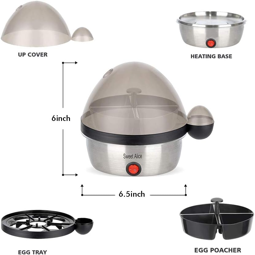 Sweet Alice Egg Cooker, Electric Egg Cooker with 7 Eggs Capacity, Noise Free Multi-function Egg Maker, Soft/Medium/Hard - Boiled Egg Cooker with Automatic Shut Off - Black