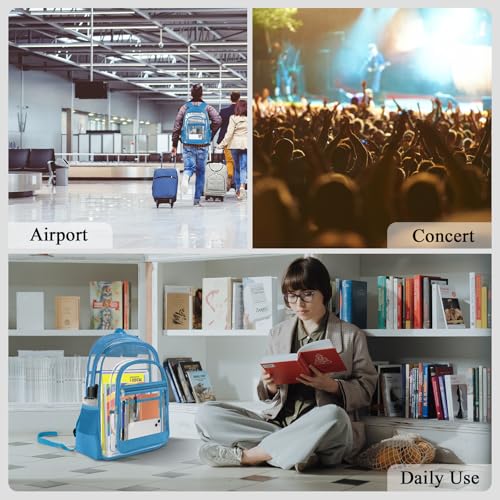 Image of KIMNERPU Clear Backpack, Heavy Duty PVC Transparent Backpack with Reinforced Straps, See Through Multiple Pockets Large Capacity Bookbag for Sport Event Work Security Travel Festival (Lake Blue)