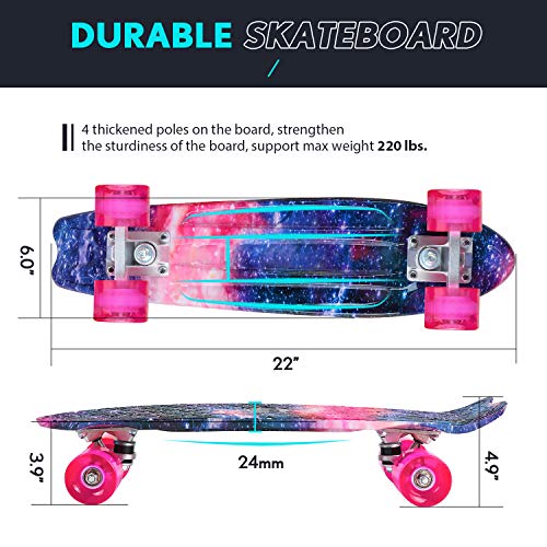 Beleev Skateboards para crianças, 55,88 cm Cruiser skate completo para iniciantes e meninas, meninos