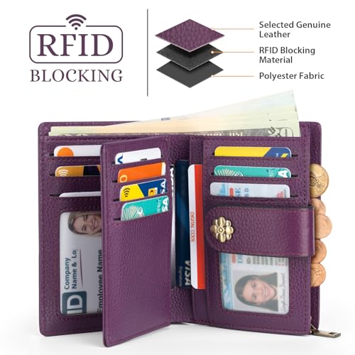 Image of XINNSTAR Small Wallet for Women RFID Blocking Leather Trifold Compact Card Wallets Ladies Wristlet Purse with Zipper Coin Pocket ID Window