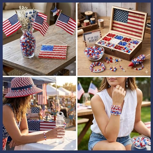 1900PCS Red White and Blue Beads,4th of July Beads Patriotic Star Shaped Bracelet Beads American Pony Beads Memorial Day DIY Jewelry Making Crafts by SVKN - Used condition - Image 7