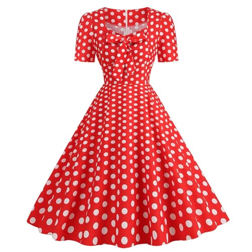 Robe à pois et col carré à manches courtes pour femme style rétro