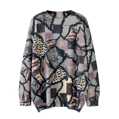 Women’s Boho Oversized Knit Sweater Pullover, Vintage Long Sleeve Casual Crew Neck Top