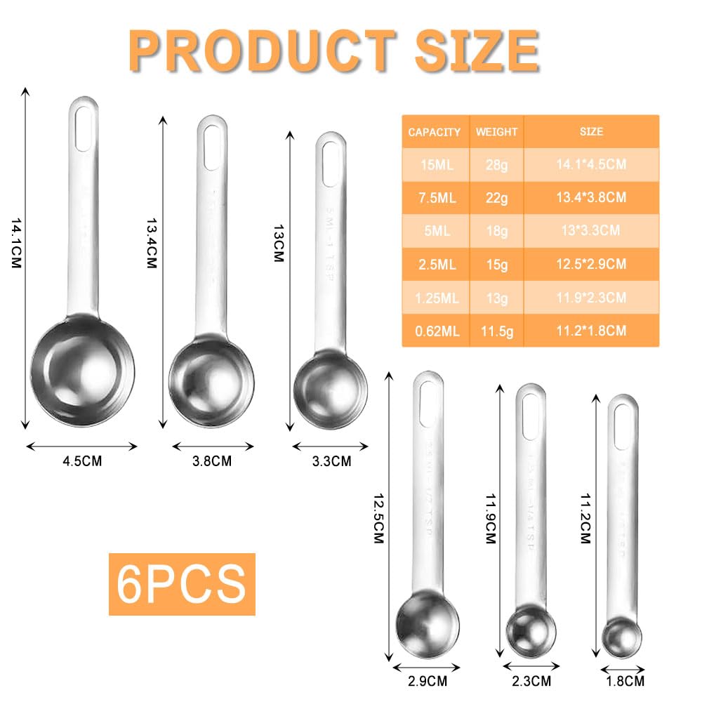 inoxydable cuillères à mesurer, 6 pièces ensemble d'outils de mesure de cuisine en, Cuillères à épices pour petites rations sèches, liquides, foires à pâtisserie, solides
