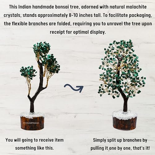 Image of Certified Malachite Crystal Tree for Good Luck - Healing Crystals Money Tree for Wealth, Positive Energy at Home Office - Decorative Spiritual Gifts for Vastu, House Warming
