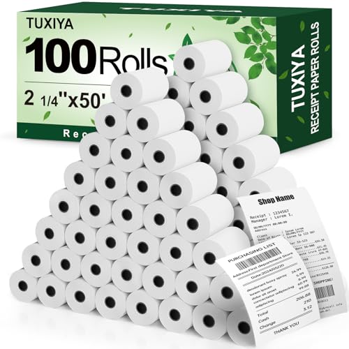 TUXIYA 2 1/4"x50' Thermal Paper Receipt Rolls,100 Rolls of Thermal Printer Paper, BPA Free Thermal Paper Rolls, Fits All 58mm Thermal POS Printer, Premium Quality Receipt Paper Rolls by TUXIYA - Used condition - US$27.64