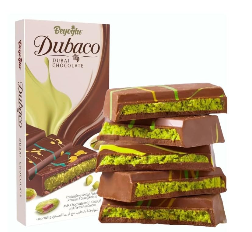 Dupleix - Lot de 2 Tablettes Chocolat au Lait Dubaco Dubai – Fourrage Pistache & Kadayif – 2x95g – Chocolat Oriental Gourmand