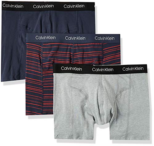 Calvin Klein Men's Underwear CK Axis 3 Pack Boxer Briefs, Mood Indigo/AM Stripe-Mood Indigo/Wolf GreyHeather, M