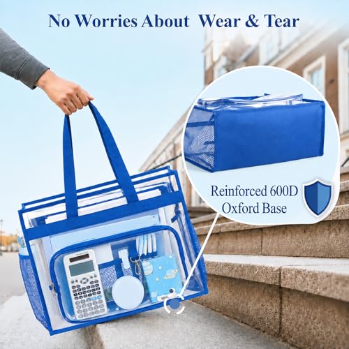 Image of PACKISM Clear Tote Bag for School - Large Heavy Duty Clear Tote for Girls | See Through PVC, Wide Zipper Opening, Front Pocket Keeps Essentials Visible for Students, Class, Work, Daily Carry, Age 12+