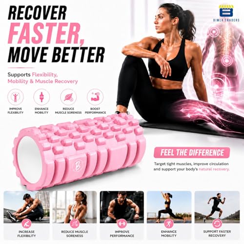 Image of Btag Foam Roller for Gym & Home Workout - Deep Tissue Muscle Massager for Back Pain, Neck & Knee Relief | Yoga, Stretching & Recovery Tool 33 cm (Pink)