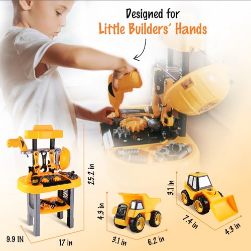Tomleon WB2021 Toddler Workbench And Tool Set W/ 2 Take Apart Trucks thumb #2