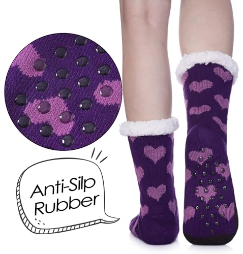 POEATEZO Womens Slipper Socks Soft Warm Fluffy Winter Fleece Lined Sherpa Socks2