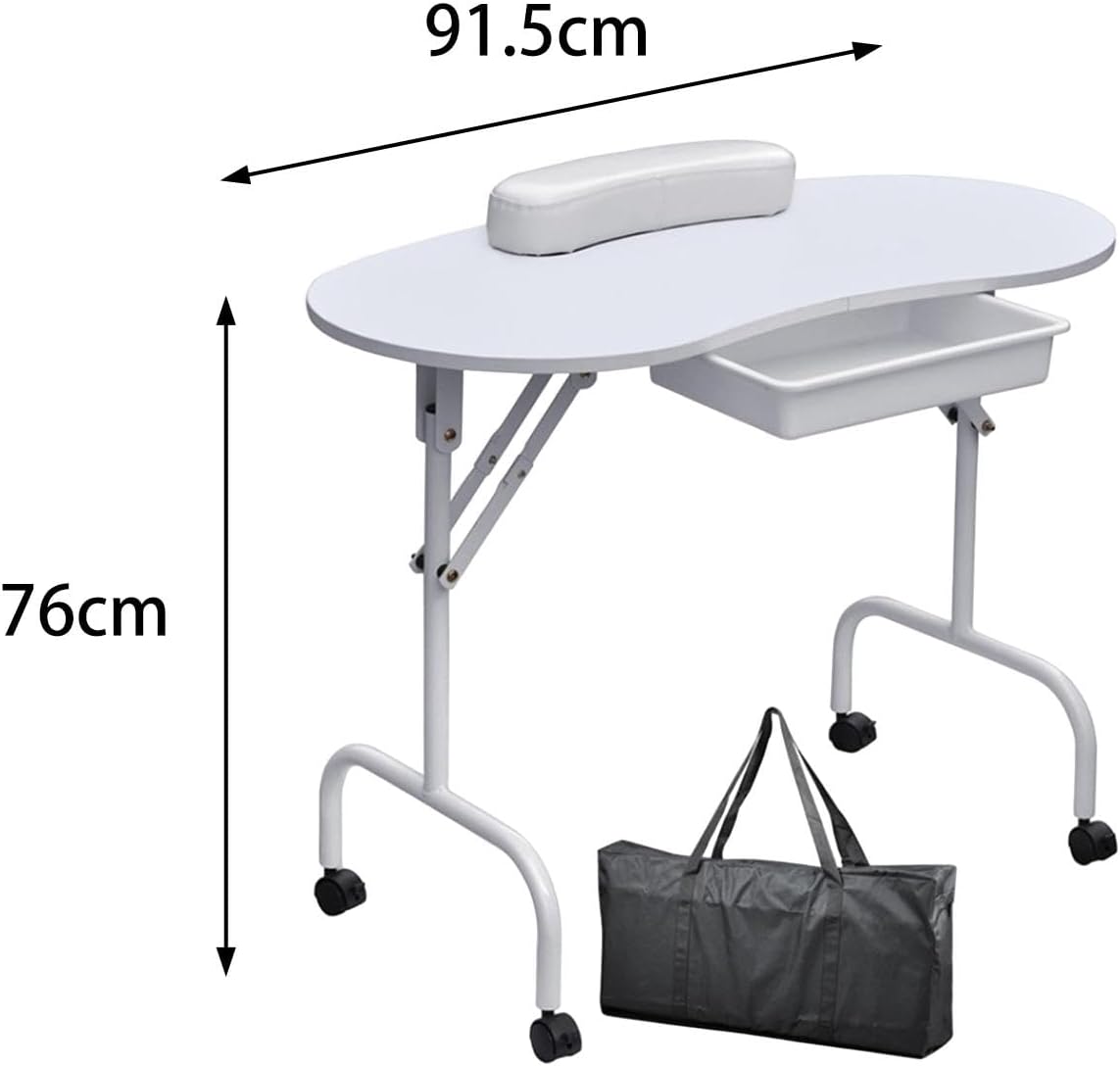 Foldable Nail Table with Carry Bag for Manicure Technicians, White