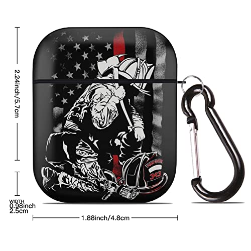 Thin Red Line American Flag Case For Airpods Case Cover, Firefighter Shockproof Protective Case With Portable Keychain, Compatible With Apple Airpods Charging Case 2&1 #TOP1