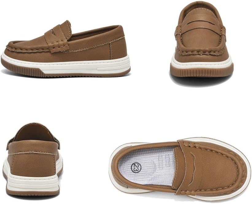 Cubufly Toddler Boys Loafers Penny Dress Shoes Slip-On Boat Shoes PU with Breathable Insole Moccasins Casual (Toddler/Little Kid)