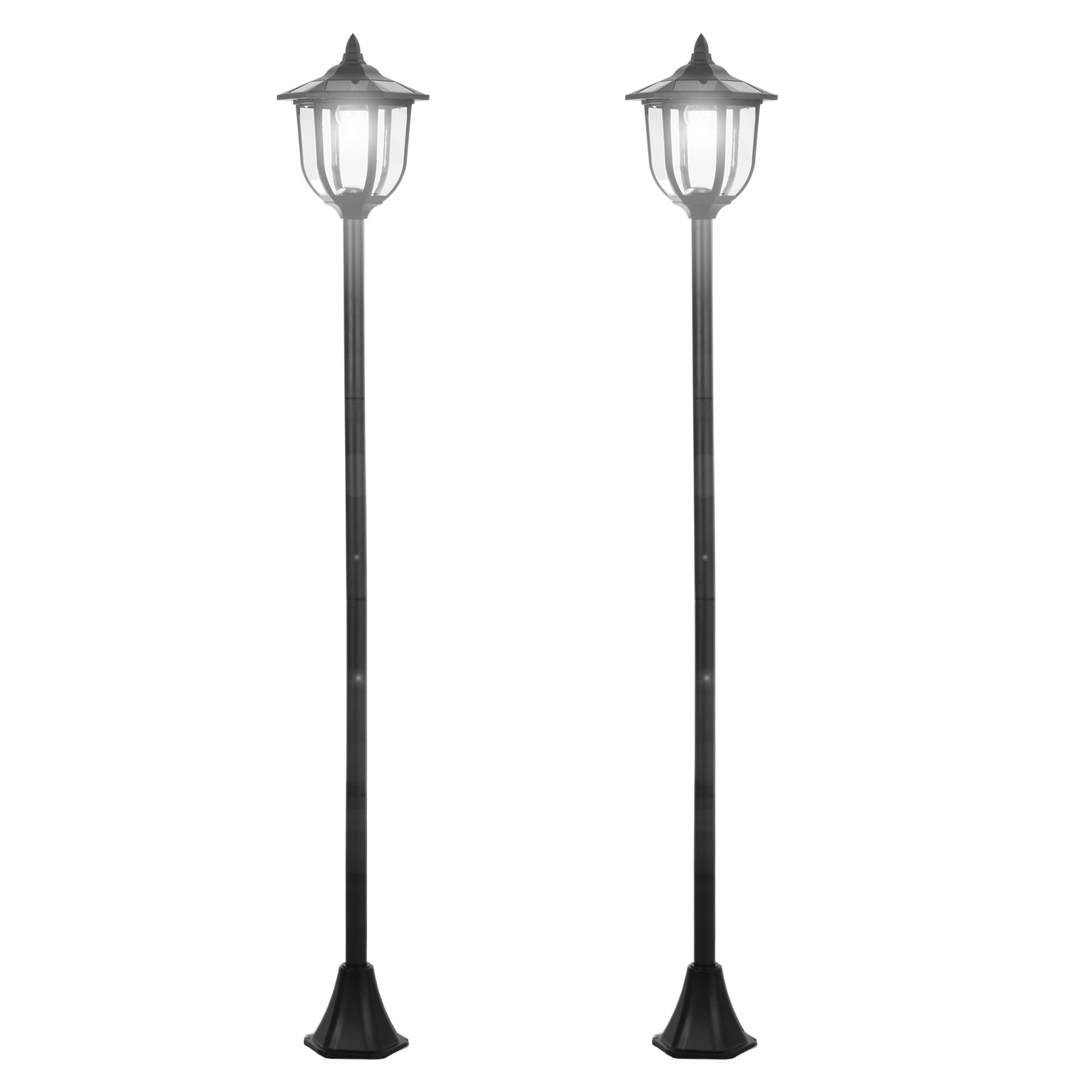 Outsunny Conjunto de 2 Farolas Solares con Panel Ø26,5x177 cm Negro | Luces de Solar para Jardín, Encendido Automático, Protección al Ambiente, 6 Luces LED, para Terraza Patio