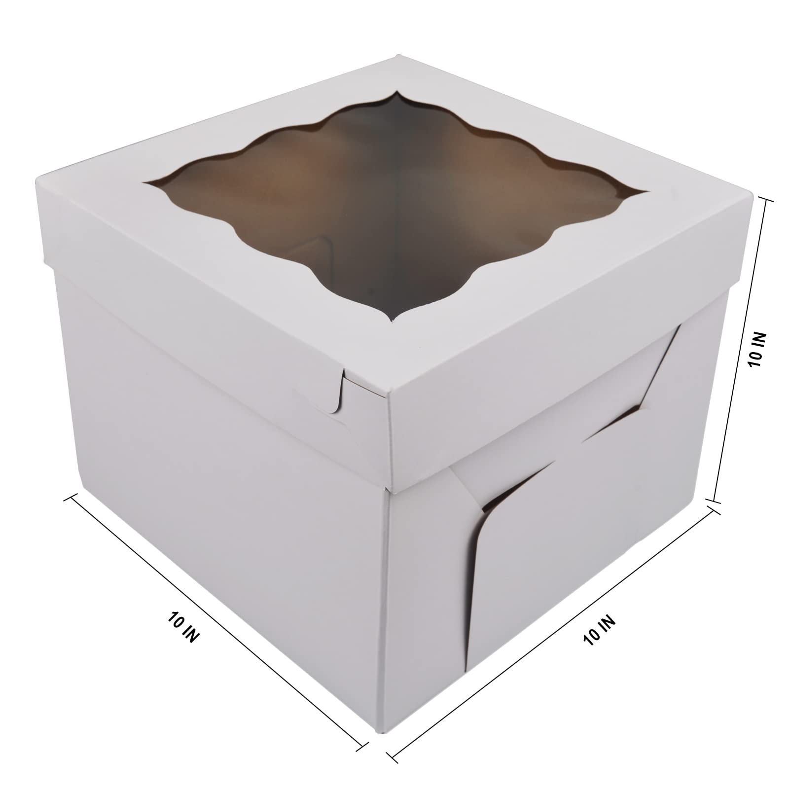 Kuchenboxen 10 Stück 25.4x25.4x25.4 cm mit Fenster – KBG hohe Kuchenbox für Etagenkuchen für Hochzeit, Geburtstag, Transport, langlebige weiße Bäckerei-Box, Kuchenboxen, 25.4 cm