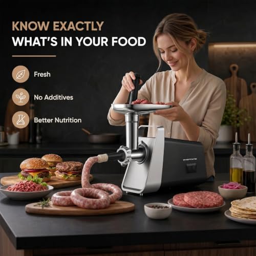 Image of CHEFFANO Meat Grinder, 2800W Max Meat Grinder Electric, ETL Approved Heavy Duty Meat Mincer Machine with 2 Blades, 3 Plates, Sausage Stuffer Tubes & Kubbe Kit for Home Kitchen Use