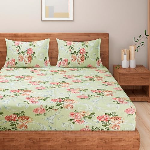 Image of Swayam Pure Cotton King Bedsheet with 2 Pillow Covers | 160 TC Soft Breathable Bed Sheet | Floral Printed | Size 108 x 108 inch | Comfortable & Durable for Bedroom - Grey
