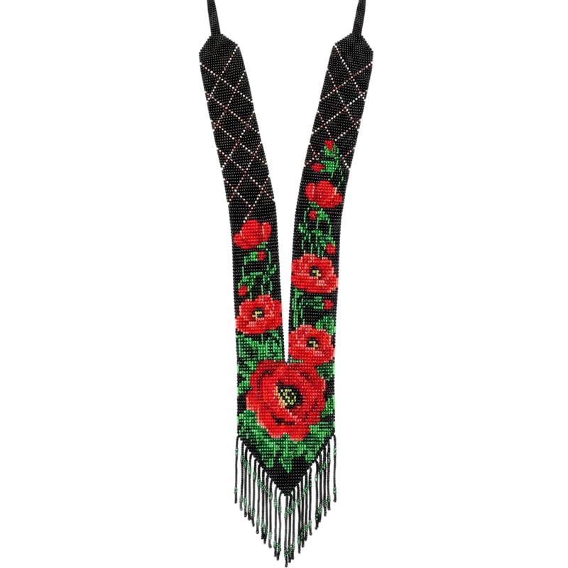 Collier ukrainien Gerdan en perles bijou traditionnel motif pavot