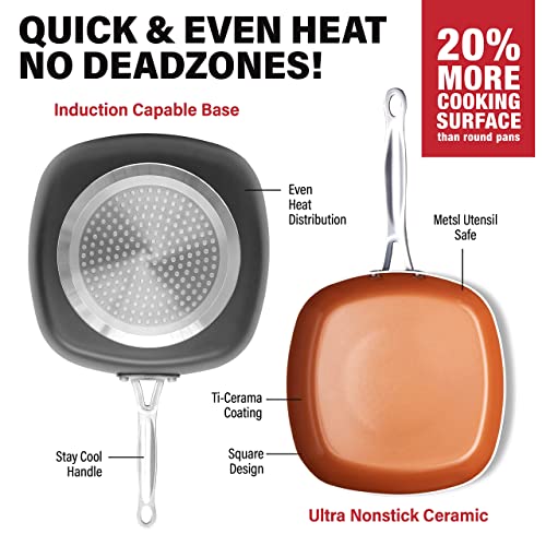 Gotham Steel Non Stick Frying Pan, 12” Square Ceramic Frying Pan Nonstick, Long Lasting Nonstick Cooking Pan, Induction Frying Pan, Egg Pan, Stay Cool Handle, Dishwasher & Oven Safe, 100% Toxin Free…… #TOP4