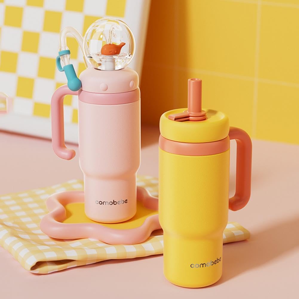 24oz Stainless Steel Whale Fountain Tumbler with Handle – Two Lids, with Fun Fountain Effect, Insulated Whale Water Bottle with Handle, drinking cup with whale squirt for Kids, Teens, and Adults