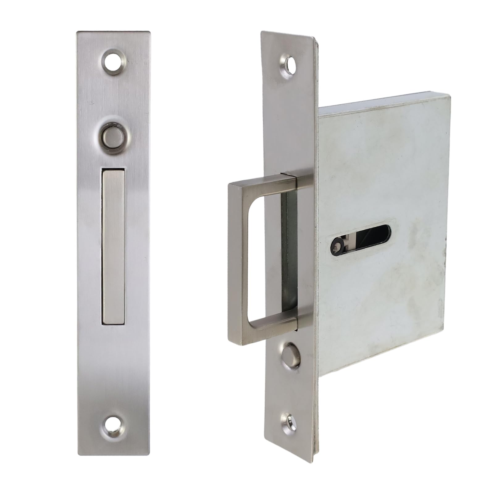 Risbay Pocket Door Edge Pull,1 Pack Push Automatic Bounce Switch Sliding Door Pull Handles Hardware,Pull Ring is Easier to Grasp and Use(5.35" L×0.94" W)-Brushed Nickel