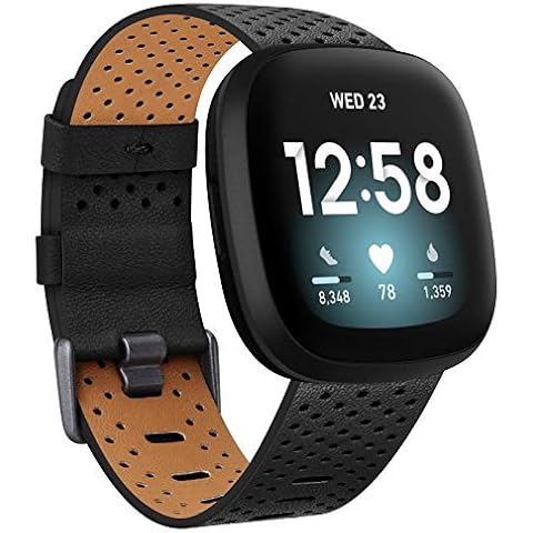 YILED Leather Bands Compatible with Fitbit Sense and Fitbit Versa 3 for Women Men, Classic Genuine Leather Wristband for Fitbit Versa 3/Sense Smart Watch (Small, Black) Cover