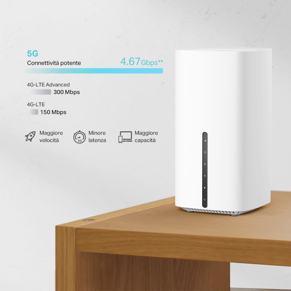 TP-Link Archer NX200 Router 5G Wi-Fi 6 AX1800 Mbps con SIM, Dual Band, Plug & Play, Porta Gigabit WAN/LAN, 4K-QAM, Beamforming, 8 × 5G/LTE, 2 × Wi-Fi Antenne Interne, EasyMesh, HomeShield