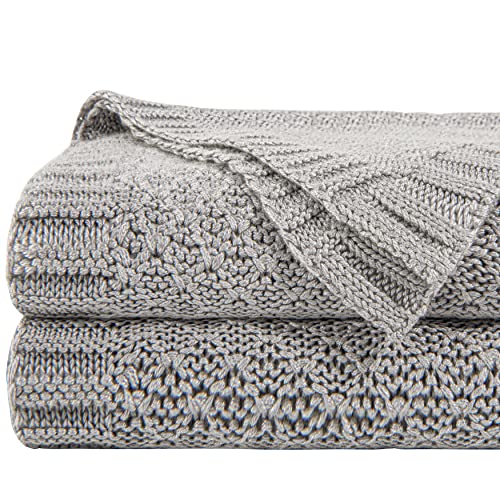 Image of NTBAY Rayon Derived from Bamboo Knit Throw Blanket, 51 x 67, Silver Grey | Breathable Cable Knit Throw Made with Rayon Derived from Bamboo, Soft Cooling Bed Throws for Sofa, Bed, Reading, and Travel