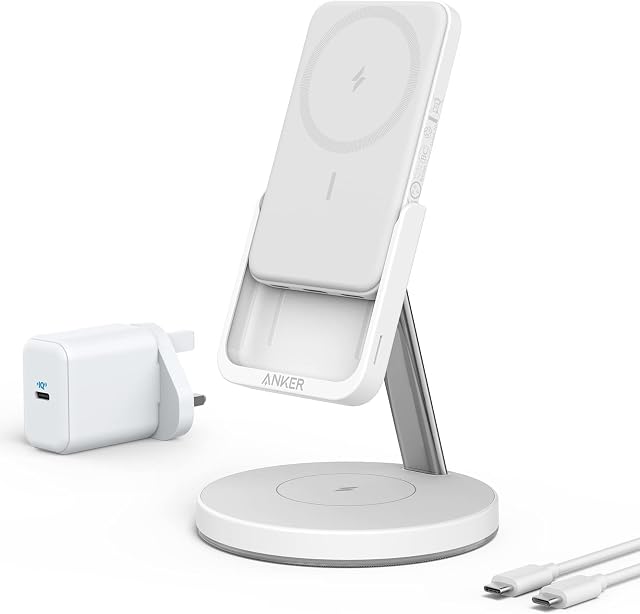 Anker Wireless Charger (MagGo), 633 2-in-1 Wireless Charging Station, Detachable Portable Charger, Only for iPhone 13/12 Series and AirPods Pro (Dolomite White)