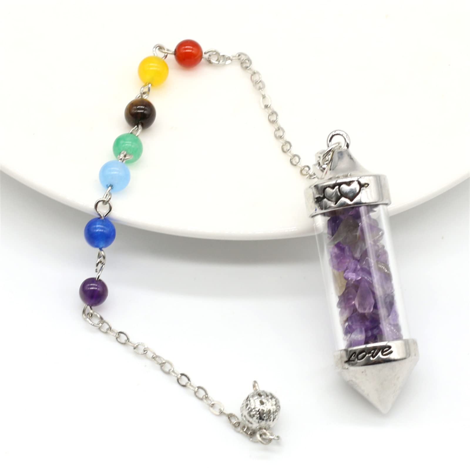 Raumdekoration 1PC Naturstein Wahrsagerei Pendel Kristall Quarz Mekabal Wahrsagerei Sechseckiges Prisma Zauberstab DIY Schmuck (Color : Tourmaline, Size : 36CMPendant)