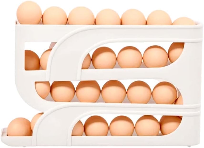Incomplete Egg Holder for Fridge, Automatic Rolling Egg Storage For Refrigerator, Space Saving Refrigerator Egg Holder for Kitchen, 28 Large Size Eggs (Four-layer Egg Storage Container (Holds 28 Eggs))