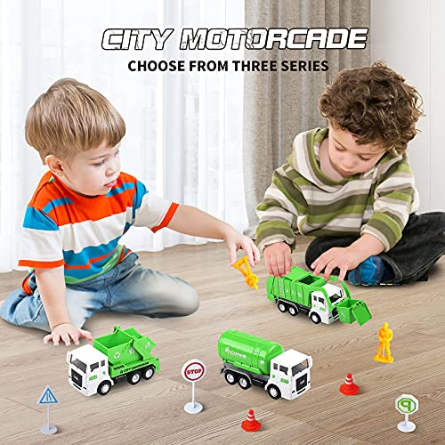 Fivedaogang Toy Vehicles Set 3 Pack Sanitation Truck Car Model Garbage Trucks Water Tanker Playset With 8 Signpost Friction Power For Boys Age 3+ Toddlers Kids Holiday Birthday Gift Children #TOP2