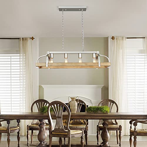 4-Light Metal Pot Hanging Rack Chandelier Imitation Light Wood Grain Linear Pendant Ceiling Lighting