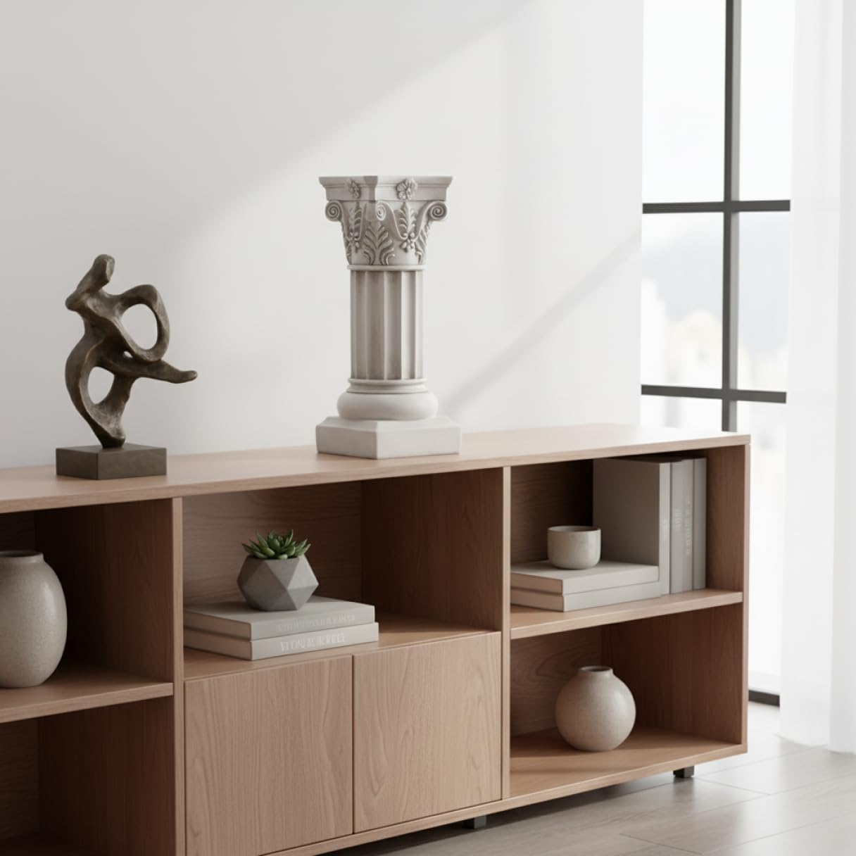 Roman Column Resin Decor 13.6 Inch, Classic White Pedestal for Home Display, Roman Style Pillar Sculpture Large