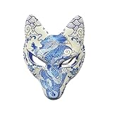 YangYong Kitsune Fox Mask for Halloween Masquerade Party, Kabuki PU Masks for Costume Dragon Pattern