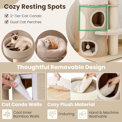 Torre de Gato de Madera Multi-Nivel 61 Pulg miniatura 4
