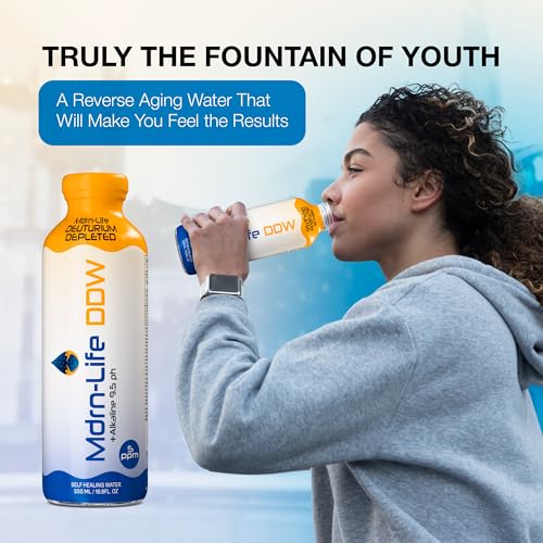 Image of •Mdrn-Life Deuterium Depleted Water, Purified Bottled Water, DDW as Low as 5-PPM, 9.5 pH Alkaline, No Additives or Chemicals, Pack of 12 (500 ml each) (Glass Bottle)