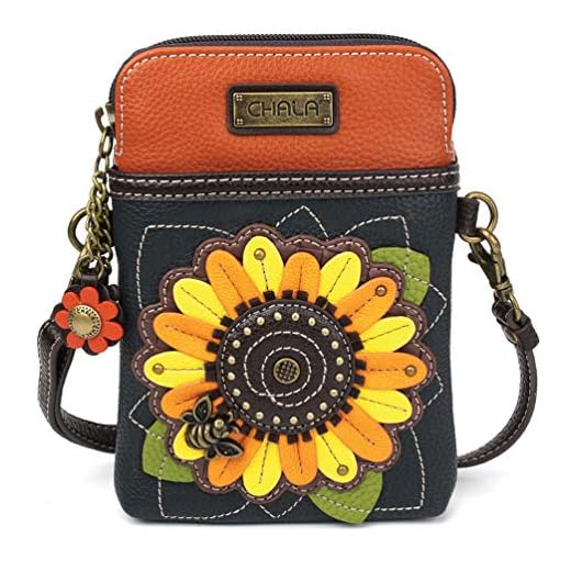 CHALA Crossbody Cell Phone Purse - Women PU Leather Multicolor Handbag with Adjustable Strap - Sunflower Navy