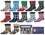 Different Touch Men Colorful Fashion Design Dress socks 10-13 (12 Pairs Christmas W/Box #1)