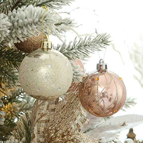 Sea Team 60mm/2.36" Delicate Contrast Color Theme Painting & Glittering Christmas Tree Pendants Decorative Hanging Christmas Baubles Balls Ornaments Set - 30 Pieces (Rose Gold & Champagne)