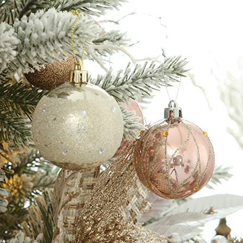 Sea Team 60Mm/2.36" Delicate Contrast Color Theme Painting & Glittering Christmas Tree Pendants Decorative Hanging Christmas Baubles Balls Ornaments Set - 30 Pieces (Rose Gold & Champagne) #TOP6