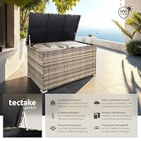 tectake® Aluminium Polyrattan Aufbewahrungsbox mit Deckel, 750L, Gartenkiste wetterfest, Gartenbox mit Gasdruckfedern, Garten Auflagenbox, UV-beständig, rostfrei, Stauraum, 145x82,5x79,5 cm - natur – Ansicht 2