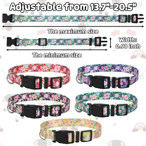 Image of 5 Pack Goat Collars with Bells, Adjustable Nylon Collar Set pet and Horse Sheep Grazing Copper Bells Pet Anti-Lost Loud Bronze Bell for Small Farm Animal Sheep Goat Cow Accessories(Floral)