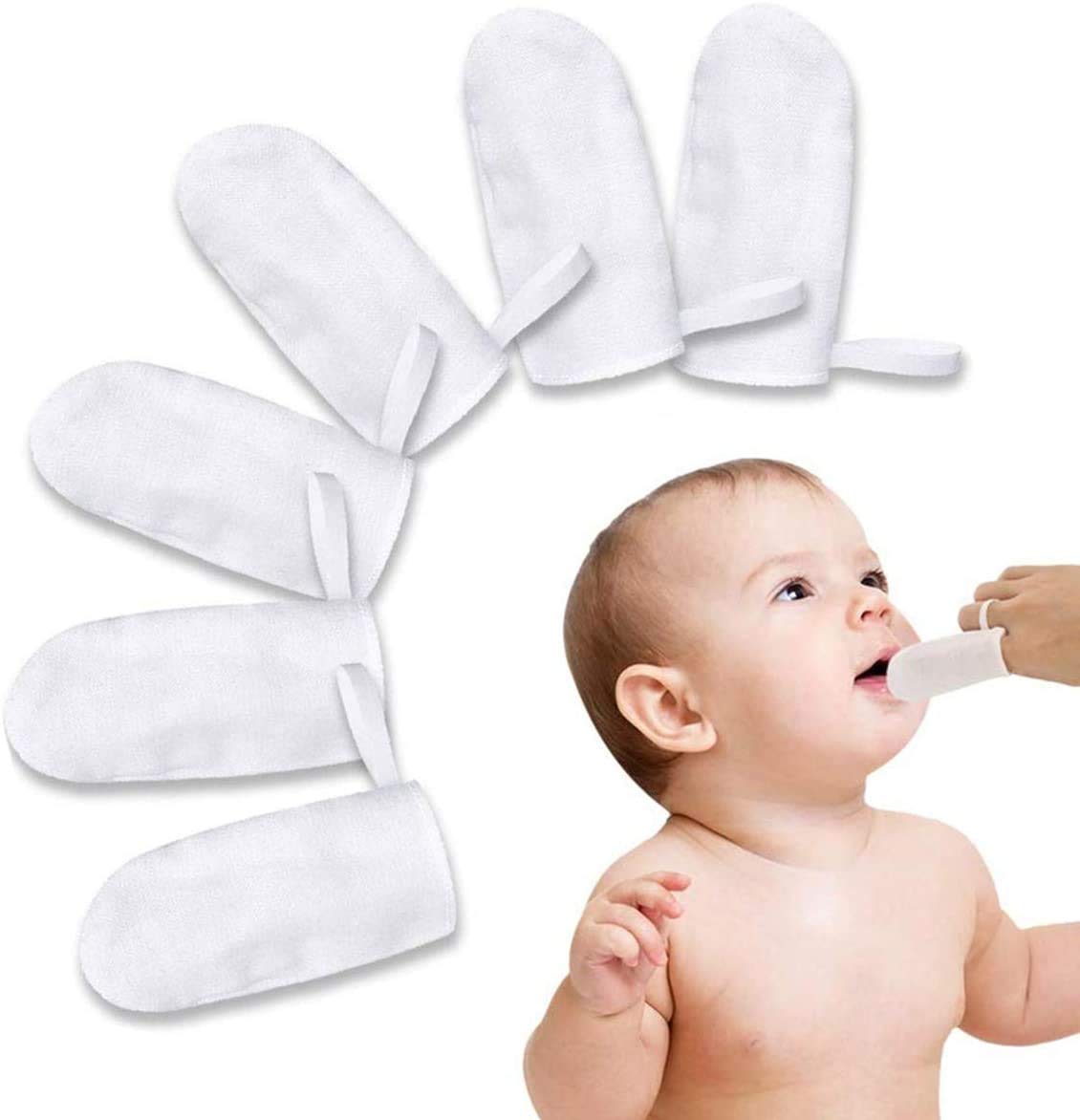 DELFINO Baby Finger Toothbrush, Soft Safe Oral Massage Toothbrush Tongue Cleaner Brushes Oral Sponges Dental Oral Care Sponge Swabs Training Hands for Newborn Infant Toddlers Kids Baby, 12PCS