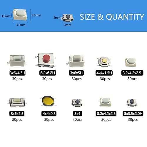 Miniatura 2 de WMYCONGCONG 300 piezas de interruptor de botón táctil micro momentáneo táctil surtido kit para control remoto de coche